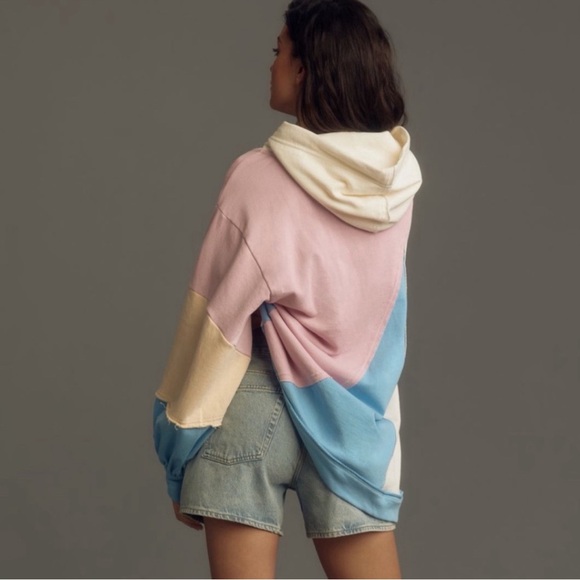 Anthropologie Pilcro Oversized Pastel Colorblock Patchwork Hoodie Sweatshirt S - Picture 3 of 12
